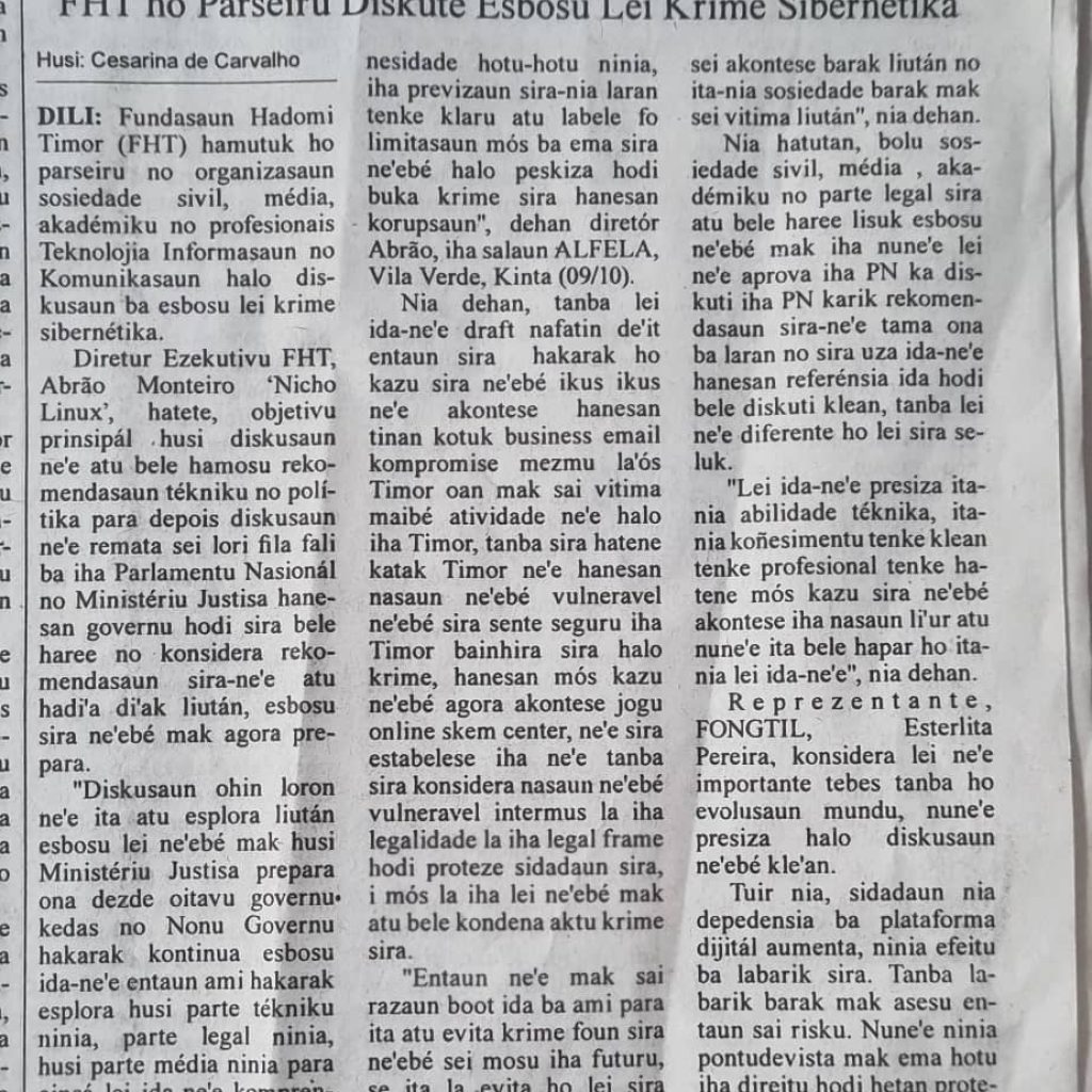 FHT ho Parseiru Diskute Esbosu Lei Keime Sibernétika